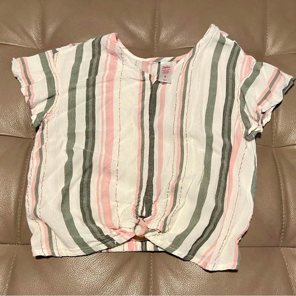 Justice girls 6 striped blouse acrylic ring detail gold tinsel